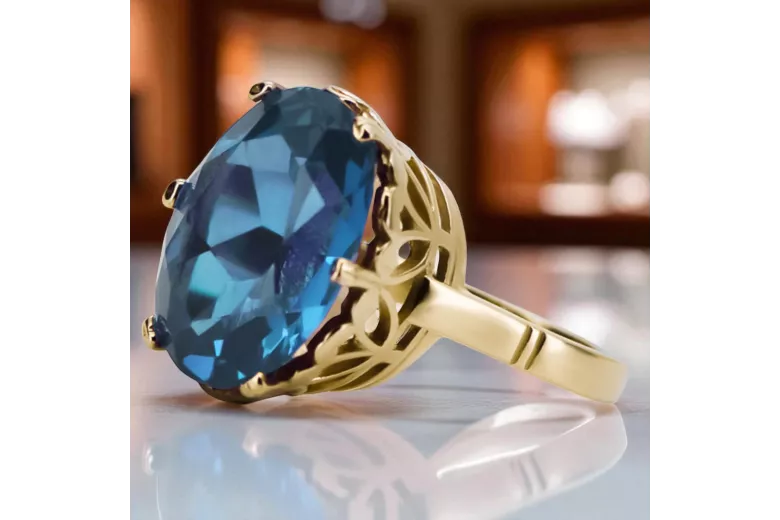 Akvamarinas 14k geltono aukso Žiedas Vintažiniai papuošalai vrc130y